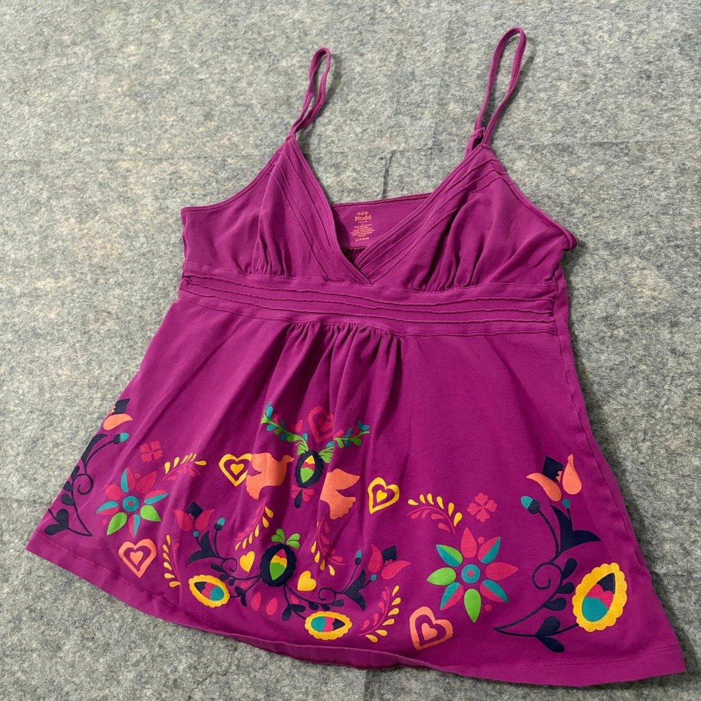 Mudd Intimates Vintage Magenta Purple Floral Graphic Empire Waist Cami Top L